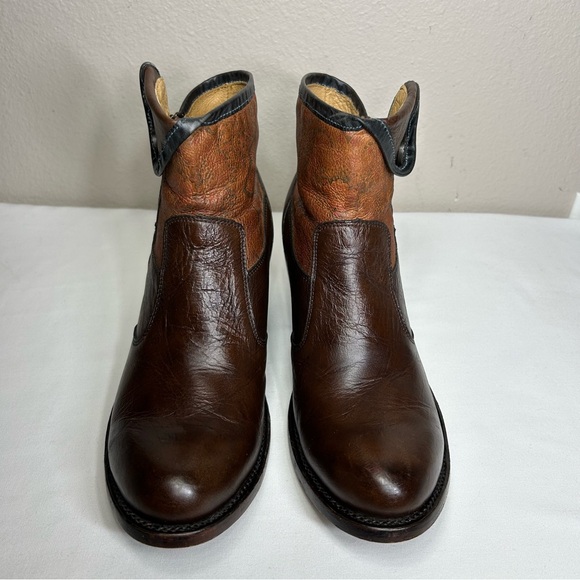 JB Dillon Reserve Brown Leather Paisley Pattern Zip Cowgirl Trendy Ankle Boots 8 - Picture 3 of 16